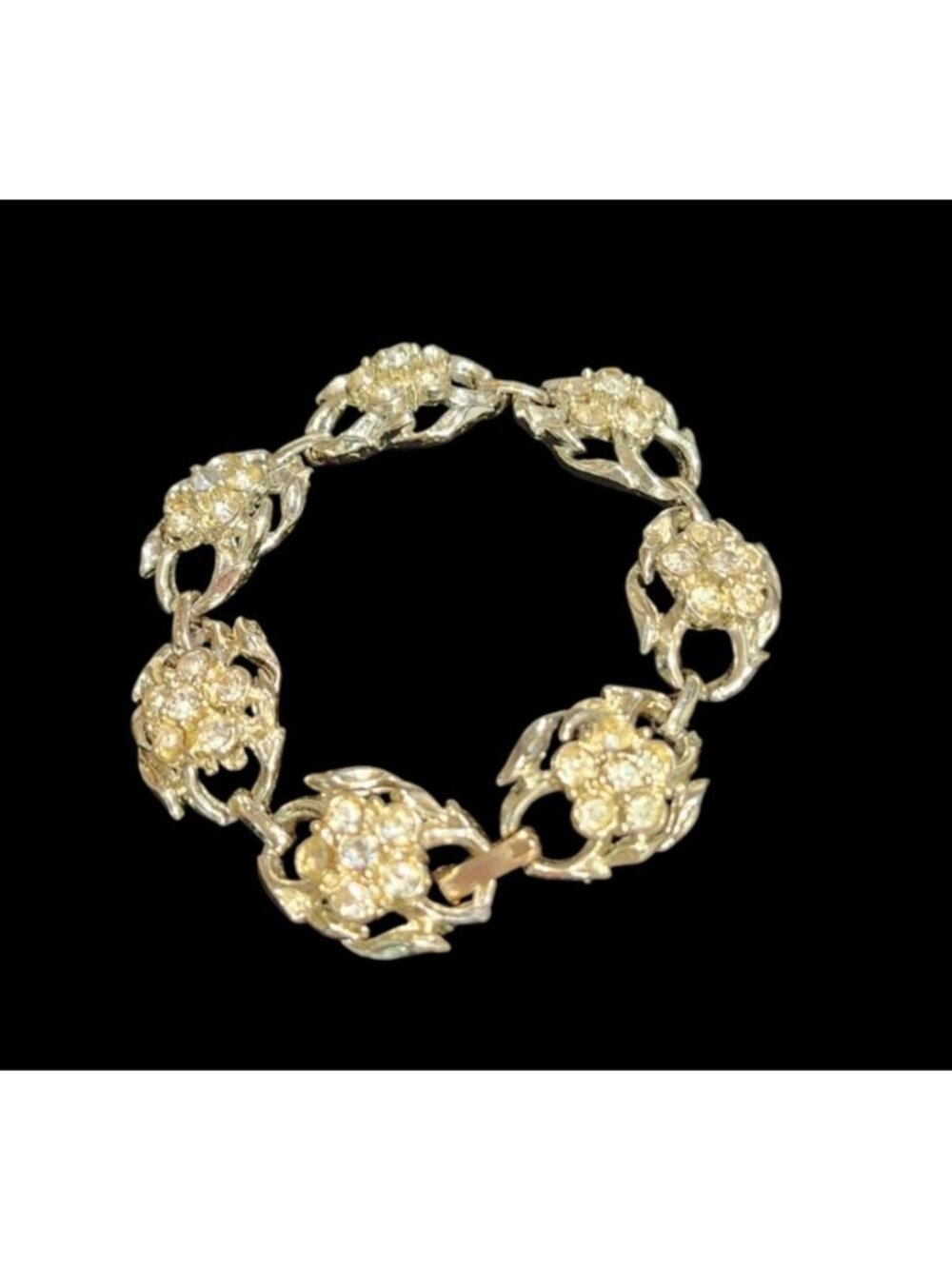 Floral Rhinestone Silver-Tone Bracelet Vintage MCM Feminine Jewelry